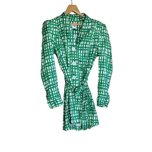 Cabi CIRCUit Green & White Linen Trench Coat Jacket or Dress Size Large - Picture 2 of 12